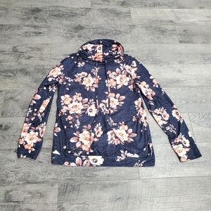 Blue floral ruched neck longsleeve